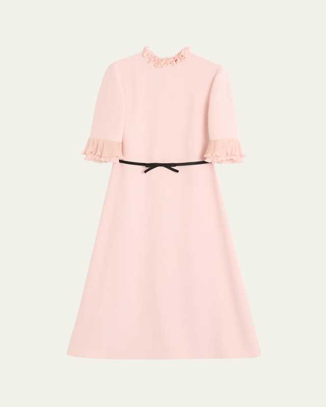 Ruffle 3/4-Sleeve Bow Midi Dress